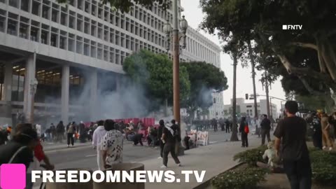 Tear gas is flying in every direction outside of Los Angeles City Hall.