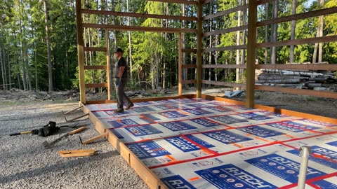 Building concrete forms for a 750 sqft slab - Building our Off Grid Homestead