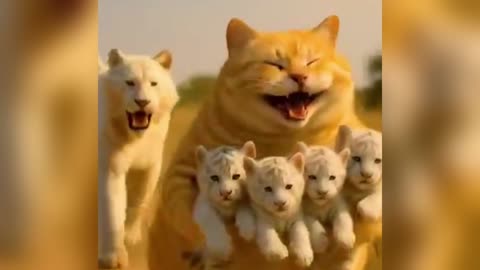 Ai animated orange cat funny cartoon video 😹💥 White tiger Cubs Taken by a Fat Cat!?
