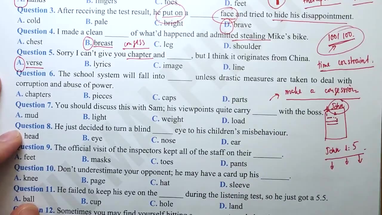 Bộ câu hỏi IDIOMs trọng tâm dễ trúng tủ Buổi 4