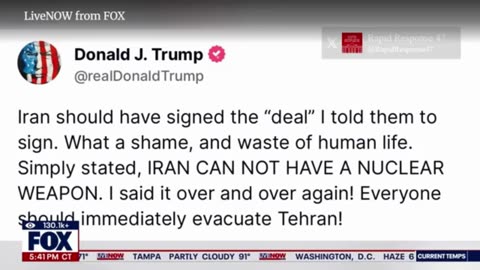 BREAKING： Trump says to 'immediately evacuate' Tehran