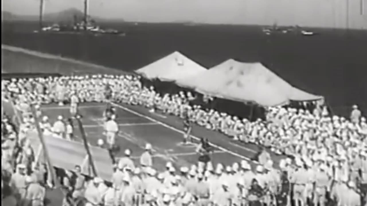 Crew activities aboard an Imperial Japanese Navy aircraft carrier no sound