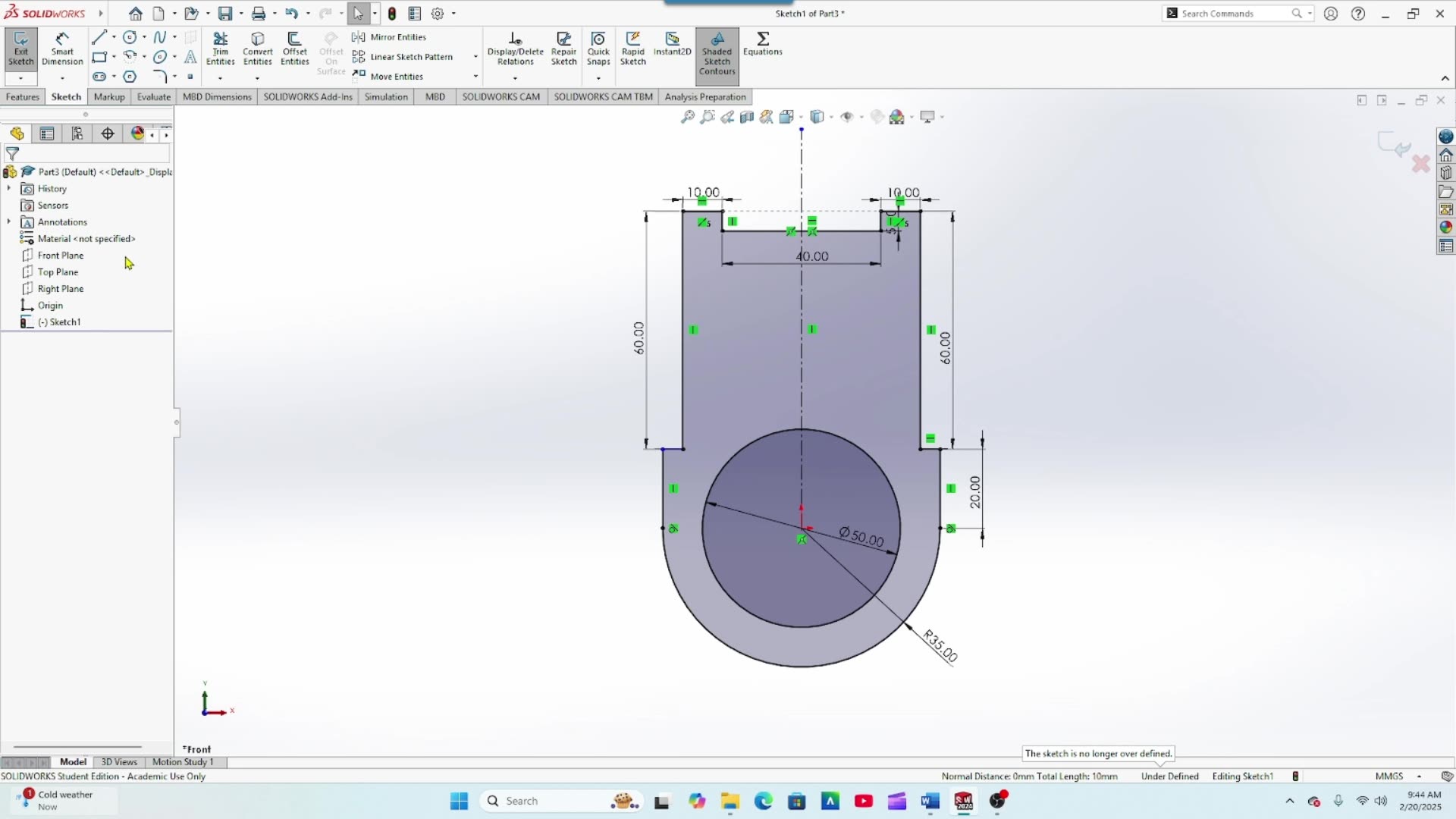 Solidworks- Chapter 2 - Tutorial 3 Sketching Exercise