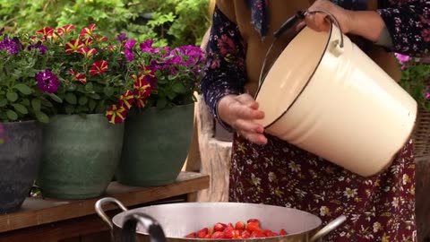 First Strawberry Harvest of the Year Making Strawberry Cake & Jam_part5