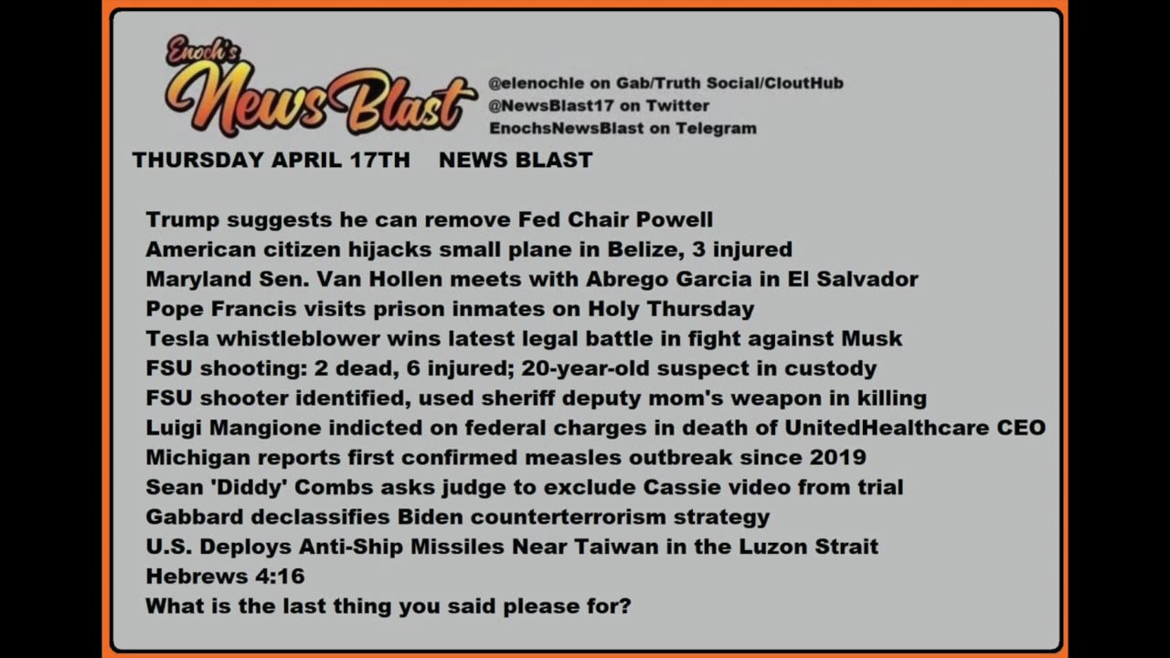 Thursday April 17, 2025. News Blast