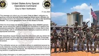 'Terror Threat' Issued by Army Special Operations Command for Retired DoD Officials In Florida