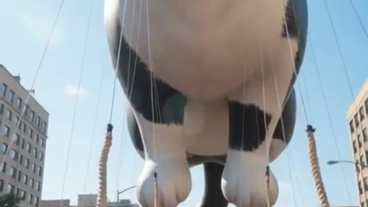 RIO 😺 HELPS THE PEOPLE ENJOY THANKSGIVING 🐔 BY HAVING A RIO 😺FLOAT DESIGNED SO THEY CAN FLY IT