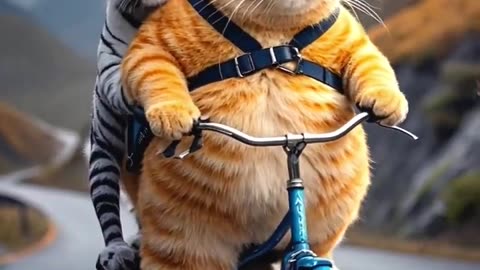 Hold On Tight_ A Tiger Cub_s Ride with a Chubby Cat _aicat _funny _cat
