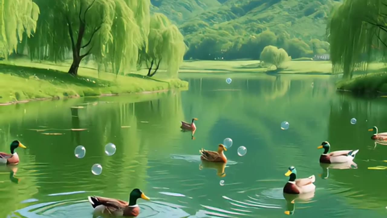 Peaceful Nature Scenery | Ducks on a Tranquil Lake with Mountain View 🦆🌿