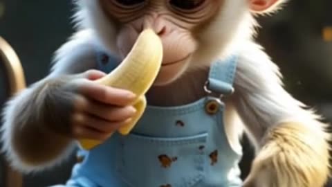 The Curious White Monk eats steamed banana