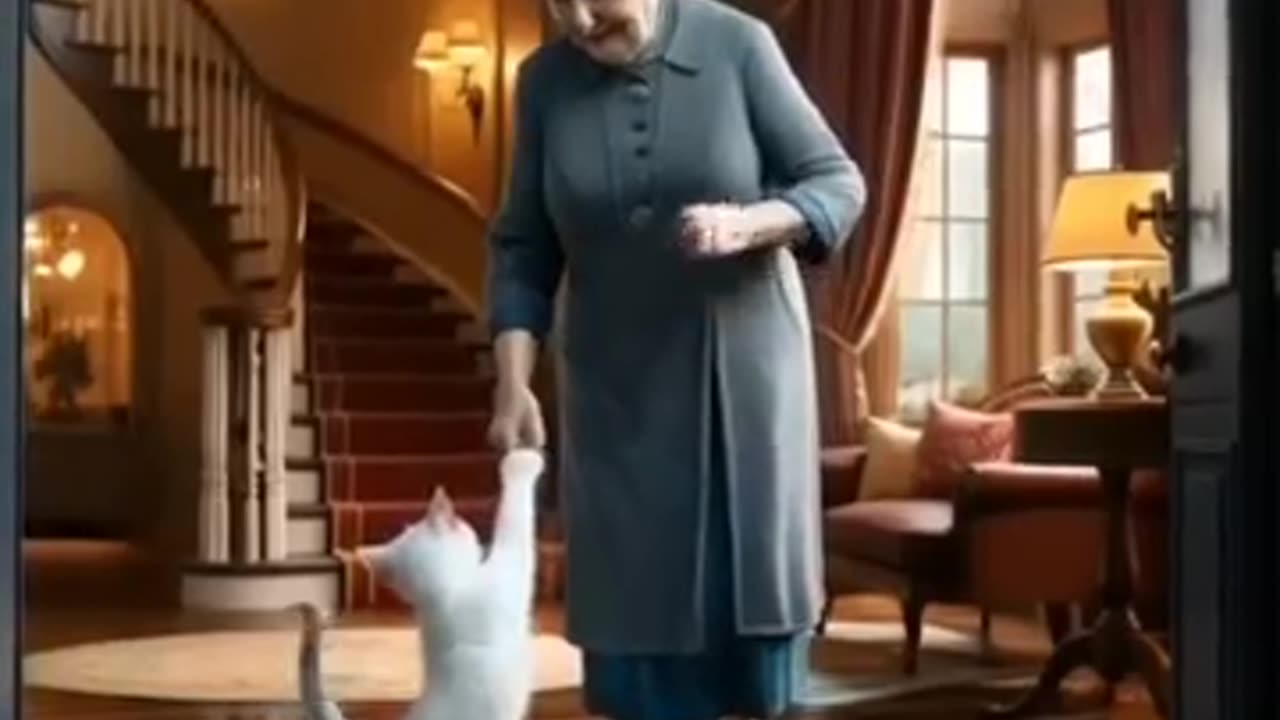 Lovely baby cat with her careing grandmother