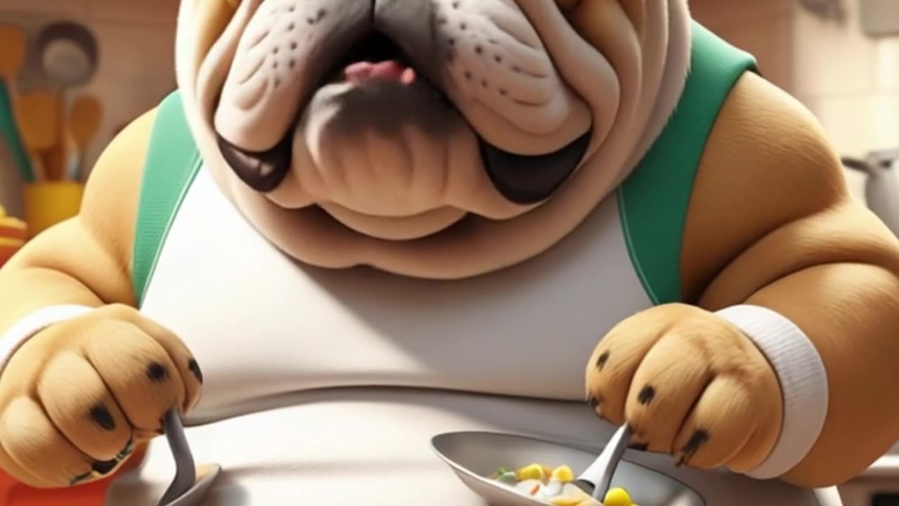 AI Chubby English Bulldog Coocking At Kitchen #ai #aivideo #aigenerated #aivideoediting
