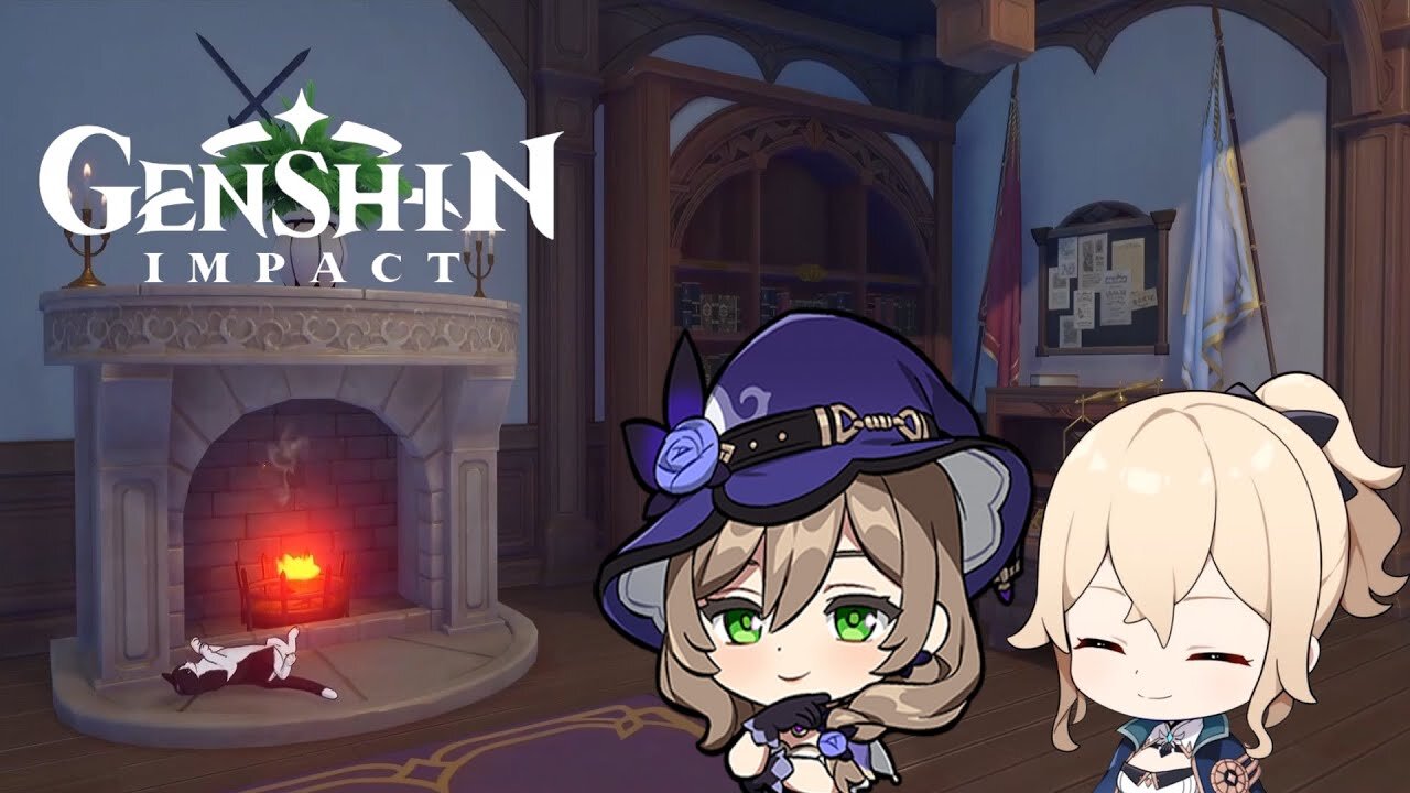 STUDY With Lisa And Jean | Fireplace With Rain | Genshin Impact Ambience