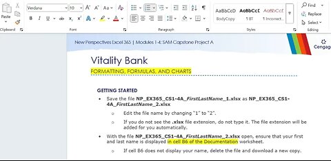 Excel 2021/365 SAM Capstone Project A | Modules 1-4 | Vitality Bank | Cengage