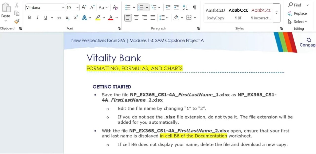 Excel 2021/365 SAM Capstone Project A | Modules 1-4 | Vitality Bank | Cengage