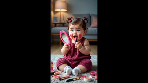 cute baby doing a makeup 😍🥰💄 Check discription