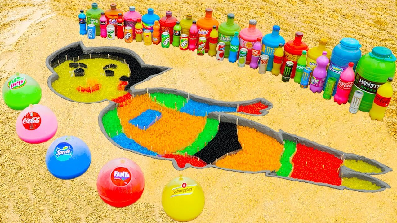 How to make Rainbow Astro Boy with Orbeez, Balloons Fanta, Spitre, Coca Cola, Mentos & Popular Sodas