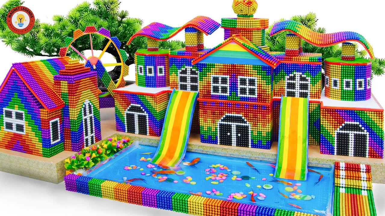 AMAZING! Build a modern villa with slide and swimming pool using magnetic balls