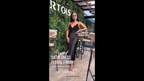 Elegant Satin Dress with Contoured Bodice and Lace Floral Finish🖤 