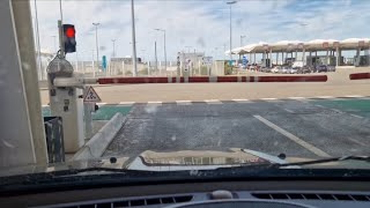 Driving past fences & through Passport checks & onto a Cross Channel Ferry at Calais Port, France