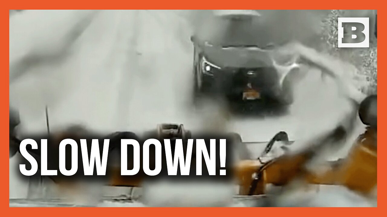 Control Lost in Seconds on Snowy Highway as Car Hits Plow Head-On