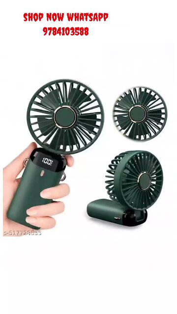 RSCT Mini USB Rechargeable Hand Fan with Digital Display – Green, 3 Blades, Portable & Lightweight