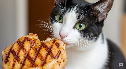 Nika the Cat: Obsessed with Eating Chicken! 🍗