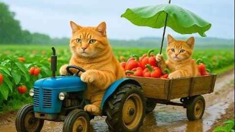 Mama Cat Falls into the River While Harvests Tomatoes, Brave Kitten Finds Help from Gentle Bear 🐾🐱🐻