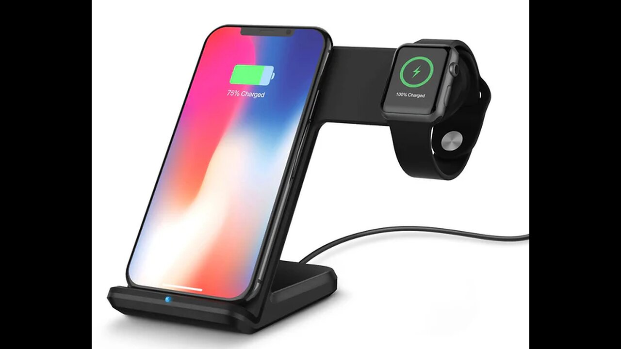 2-in-1 Qi-Certified Wireless Charging Dock, Compatible for iPhone and iWatch (No AC Adapter)