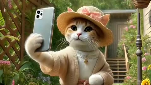 The cat try to make a makeup