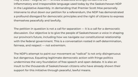 Saskatchewan NDP Faces Backlash Over Push to Halt Separatist Petition