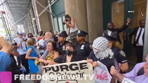 Protesters are BLOCKING the entrance to Palantir in New York City