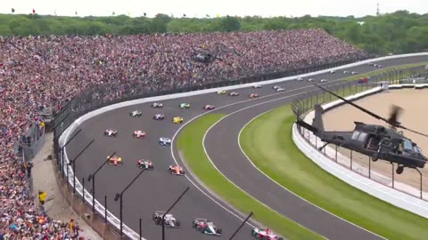 Army Helicopters do an EPIC flyover at the Indy 500. on 250th Birthday