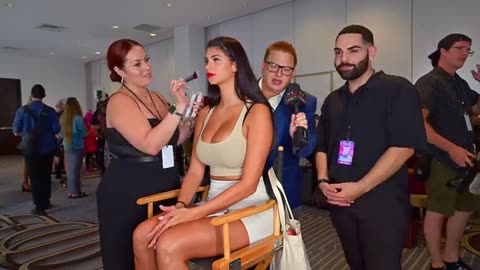 Tall Model Lucciana in makeup for Designer Michael Costello at Art Hearts Fashion Miami Swim
