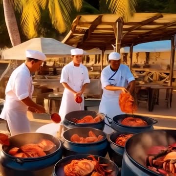 Crabs are being cooked by the sea