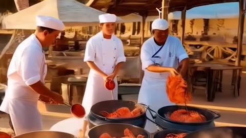 Crabs are being cooked by the sea