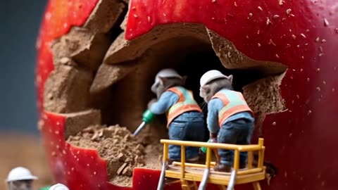 🍉🐱 Tiny Kittens Working Hard on a Giant Fruits! #ai #cat #tinyworkers...