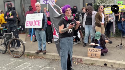 Antifa flags spotted at the direct action at the ICE facility in Portland.