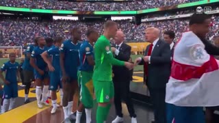 President Donald J. Trump presents medals to Chelsea after winning the FIFA Club World Cup.