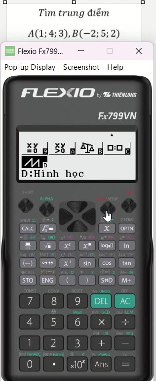 Thủ thuật Flexio: Sử dụng Flexio Thiên Long Fx799VN để tìm trung điểm AB trong không gian Oxyz