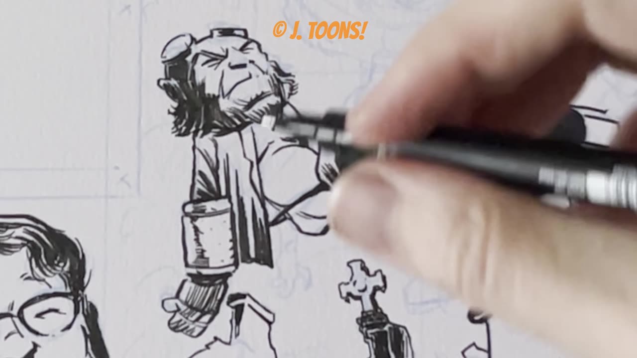 Drawing a Hellboy Puppet On Artist Mike Mignola's Hand!