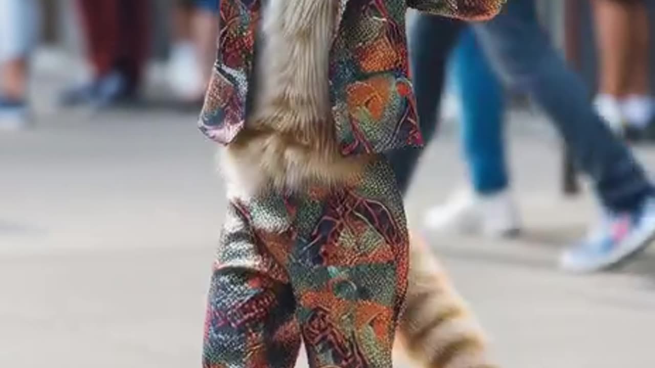 Cats dressed like human dancing in public