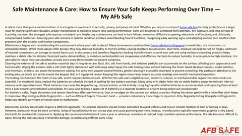 Safe Maintenance & Care: How to Ensure Your Safe Keeps Performing Over Time