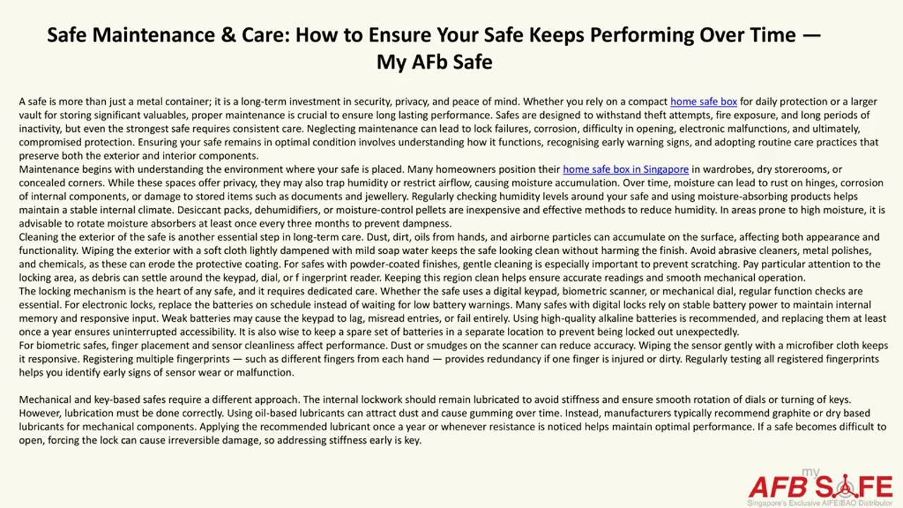 Safe Maintenance & Care: How to Ensure Your Safe Keeps Performing Over Time