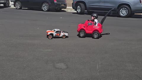 Kid's Push Car Pulled Around By RC Truck