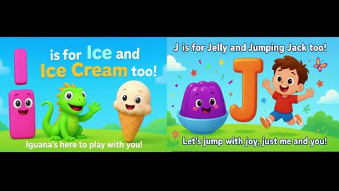I & J Alphabet Rhyme for Kids 🍦🦎🤸‍♂️🍇 | Learn Letters with Fun 3D Animation