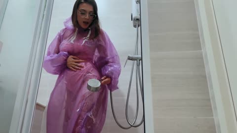 Try-On Transparent Purple Raincoat ｜ Soft ASMR Experience