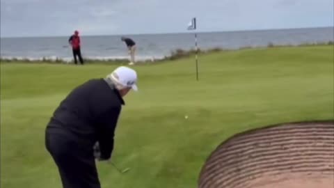 TRUMP RIPPING DRIVES TODAY AT TURNBERRY IN SCOTLAND.