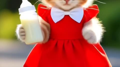 Cutest Baby Cat in a Hoodie Holding a Bottle! 🍼🐱❄️