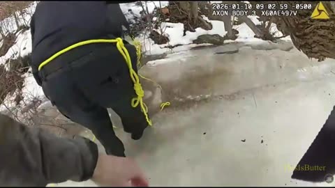 New York State Police and Little Falls Police officers jump into icy water to rescue a dog